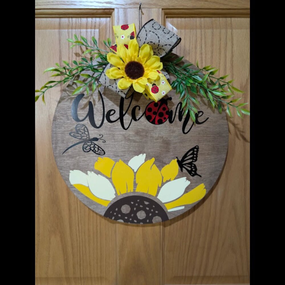 Sunflower Welcome Door Hanger, 14 inch, Home Decor, Gift, Wall Decor, Handmade
